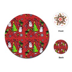 Santa Snowman Gift Holiday Playing Cards Single Design (round) by Pakjumat