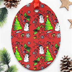 Santa Snowman Gift Holiday Oval Ornament (two Sides) by Pakjumat