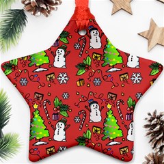 Santa Snowman Gift Holiday Star Ornament (two Sides) by Pakjumat