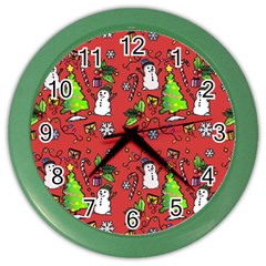 Santa Snowman Gift Holiday Color Wall Clock by Pakjumat