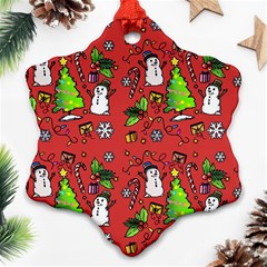 Santa Snowman Gift Holiday Snowflake Ornament (two Sides) by Pakjumat