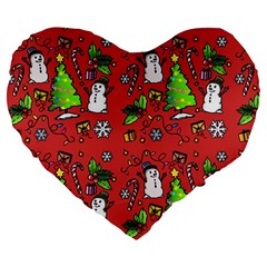 Santa Snowman Gift Holiday Large 19  Premium Heart Shape Cushions by Pakjumat