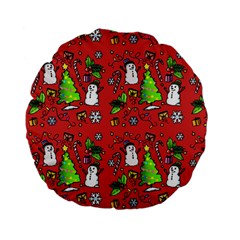 Santa Snowman Gift Holiday Standard 15  Premium Flano Round Cushions by Pakjumat