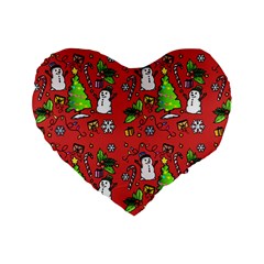 Santa Snowman Gift Holiday Standard 16  Premium Flano Heart Shape Cushions by Pakjumat