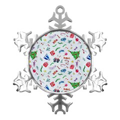 Illustration Christmas Pattern Metal Small Snowflake Ornament by Pakjumat