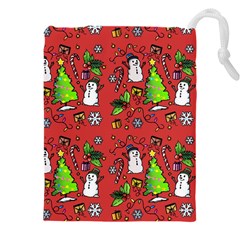 Santa Snowman Gift Holiday Drawstring Pouch (4xl) by Pakjumat