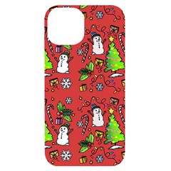 Santa Snowman Gift Holiday Iphone 14 Black Uv Print Case by Pakjumat