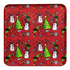 Santa Snowman Gift Holiday Square Glass Fridge Magnet (4 Pack) by Pakjumat