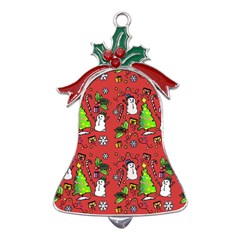 Santa Snowman Gift Holiday Metal Holly Leaf Bell Ornament by Pakjumat