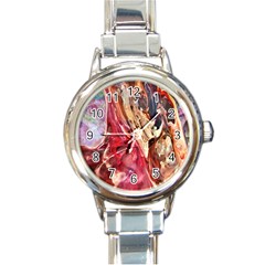 Marbling Blend  Round Italian Charm Watch by kaleidomarblingart