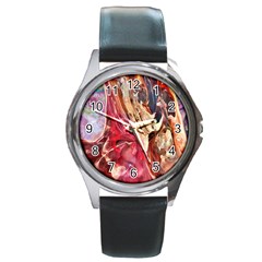 Marbling Blend  Round Metal Watch by kaleidomarblingart