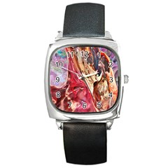 Marbling Blend  Square Metal Watch by kaleidomarblingart