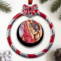 Marbling Blend  Metal Red Ribbon Round Ornament by kaleidomarblingart