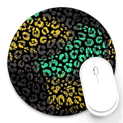 Abstract Geometric Seamless Pattern With Animal Print Round Mousepad by Amaryn4rt