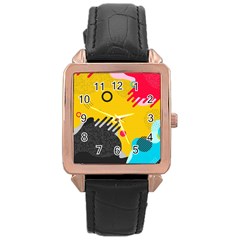 Abstract Colorful Pattern Shape Design Background Rose Gold Leather Watch  by Amaryn4rt