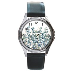 Green And Gold Eucalyptus Leaf Round Metal Watch by Jack14