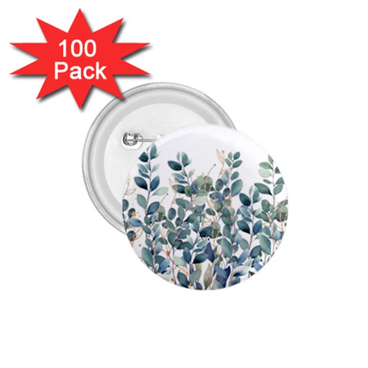 Green and Gold Eucalyptus Leaf 1.75  Buttons (100 pack) 