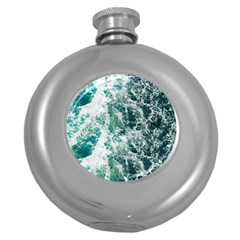 Blue Ocean Waves Round Hip Flask (5 Oz) by Jack14