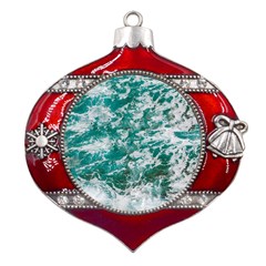 Blue Ocean Waves 2 Metal Snowflake And Bell Red Ornament by Jack14