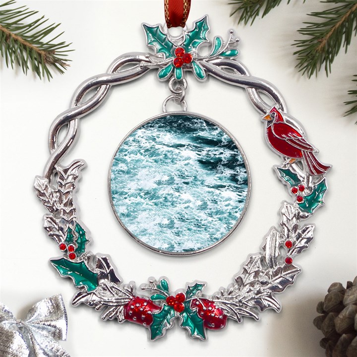 Ocean Wave Metal X mas Wreath Holly leaf Ornament