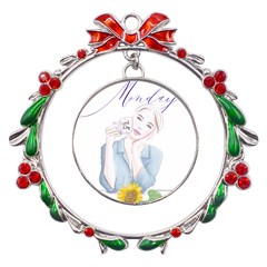 Monday 1 Metal X mas Wreath Ribbon Ornament by SychEva