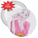 Girl Pink 3  Buttons (10 pack)  Front