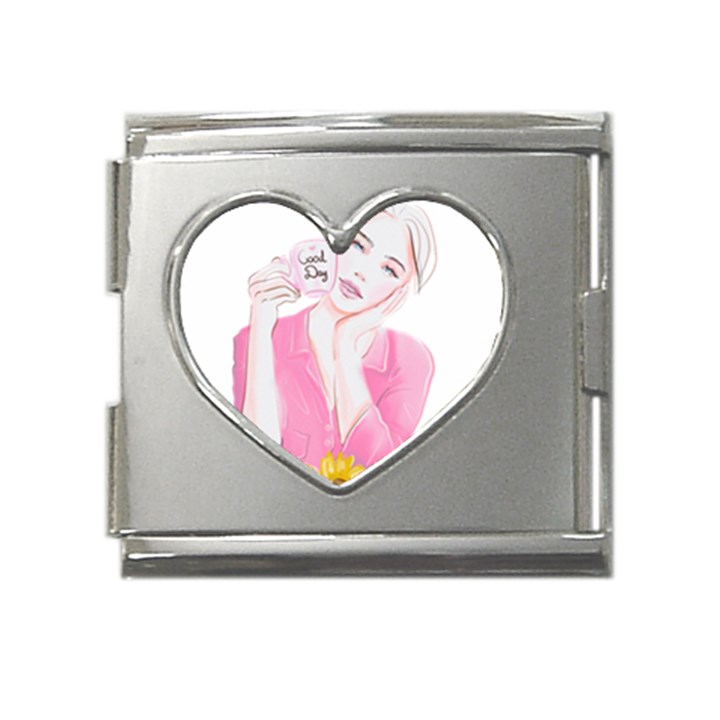 Girl Pink Mega Link Heart Italian Charm (18mm)