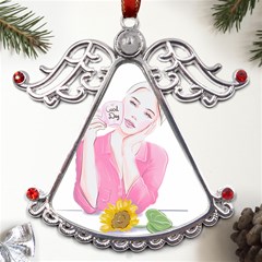 Girl Pink Metal Angel With Crystal Ornament