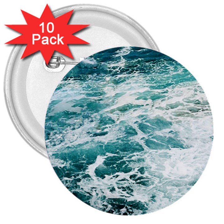 Blue Crashing Ocean Wave 3  Buttons (10 pack) 