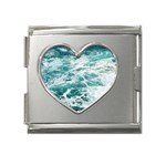 Blue Crashing Ocean Wave Mega Link Heart Italian Charm (18mm) Front