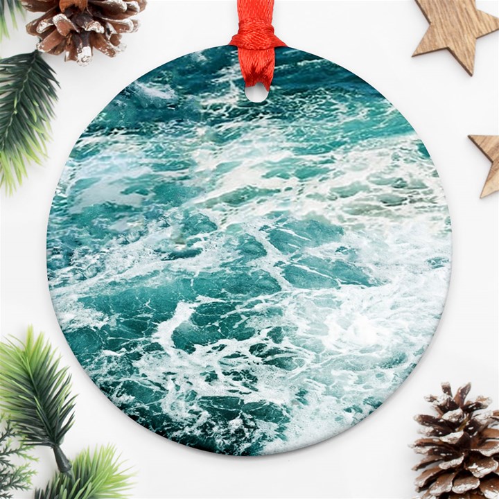 Blue Crashing Ocean Wave Round Ornament (Two Sides)