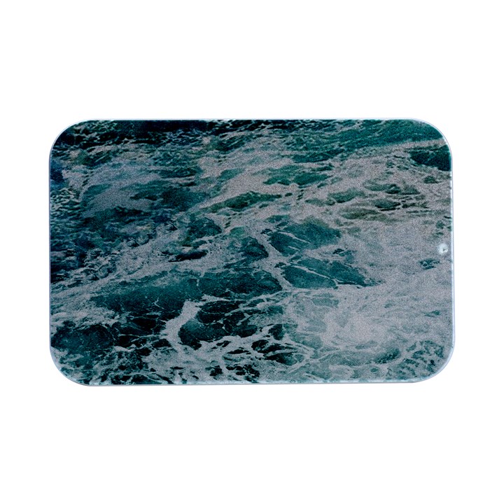 Blue Crashing Ocean Wave Open Lid Metal Box (Silver)  