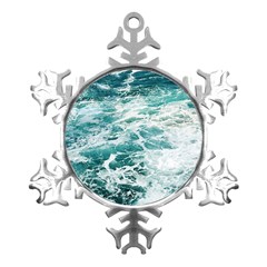 Blue Crashing Ocean Wave Metal Small Snowflake Ornament by Jack14