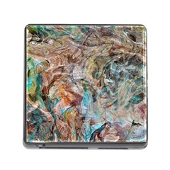 Green On Ochre Blend Memory Card Reader (square 5 Slot) by kaleidomarblingart