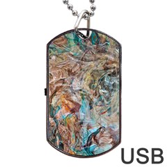 Green On Ochre Blend Dog Tag Usb Flash (one Side) by kaleidomarblingart