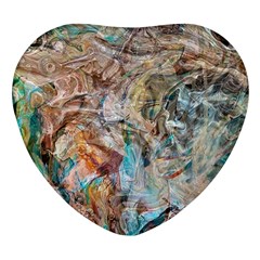 Green On Ochre Blend Heart Glass Fridge Magnet (4 Pack) by kaleidomarblingart