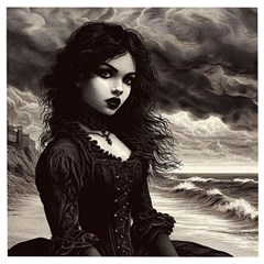 Goth Girl By Ocean Wooden Puzzle Square by Malvagia