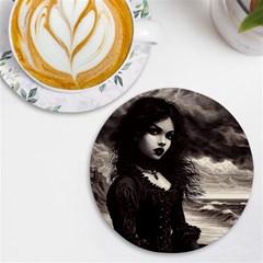 Goth Girl By Ocean Uv Print Round Tile Coaster by Malvagia