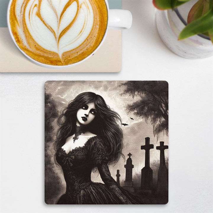 Goth Girl In Graveyard UV Print Square Tile Coaster 