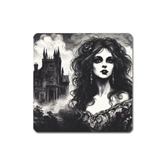 Gothic Girl With Castle Square Magnet