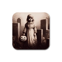 Spooky Little Girl With Pumpkin Rubber Square Coaster (4 Pack) by Malvagia