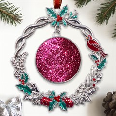 Pink Glitter Metal X mas Wreath Holly Leaf Ornament by Amaryn4rt