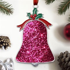 Pink Glitter Metal Holly Leaf Bell Ornament by Amaryn4rt