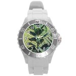 Botanical Tropical Motif Photo Art Round Plastic Sport Watch (L) Front