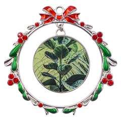 Botanical Tropical Motif Photo Art Metal X mas Wreath Ribbon Ornament