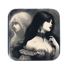 Goth Girl With Ghost  Square Metal Box (black) by Malvagia