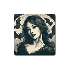 Goth Girl With Bats Square Magnet by Malvagia