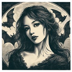 Goth Girl With Bats Wooden Puzzle Square by Malvagia