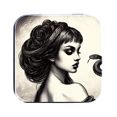 Goth Girl With Snake  Square Metal Box (black)