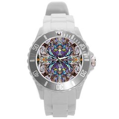  Violet Symmetry Round Plastic Sport Watch (l) by kaleidomarblingart